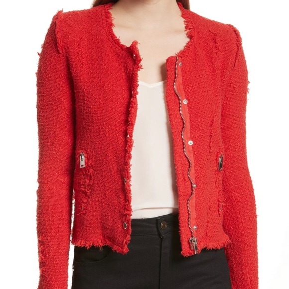 IRO red distressed tweed jacket - Picture 1 of 8